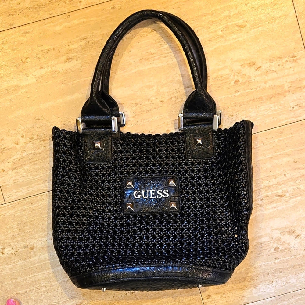 GUESS Black Woven Shoulder Bag